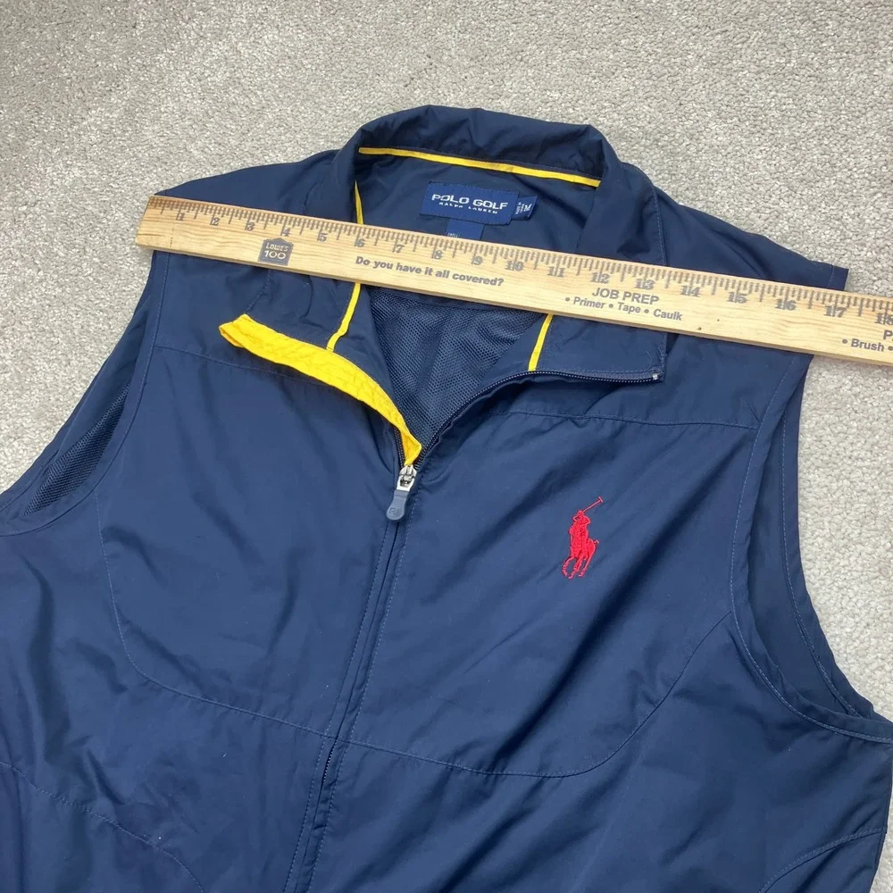 Polo Golf Ralph Lauren Mens M Vest Navy Blue Yellow Trim Big Pony Full Zip